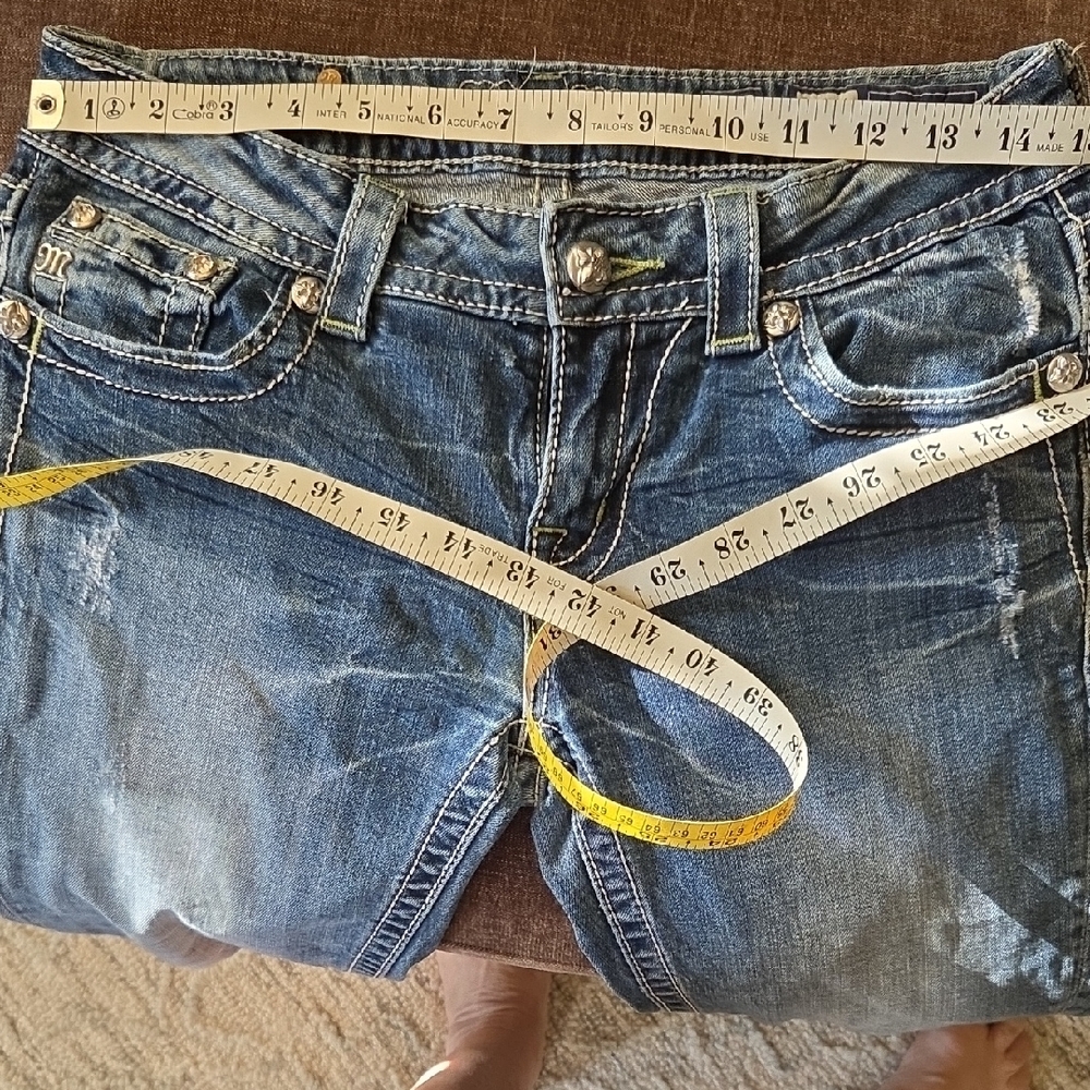 Miss Me Blue Denim Ankle Jeans with Multicolor Embroidered Pocket - Picture 5 of 7
